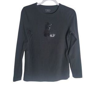 Liz Claiborne‎ Sequin Cowboy Boot Print Shirt Women's Medium Black Western Boho